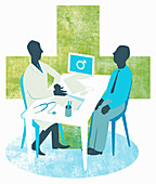 Doctor and female patient meeting, illustration