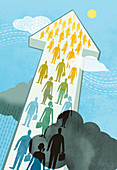 Business people inside arrow, illustration