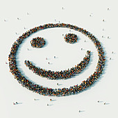 People arranged in smiley face, illustration
