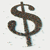 People arranged in dollar symbol, illustration