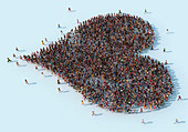 Crowd of people running forming heart shape, illustration