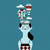 Hot air balloons coming from head, illustration