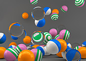 Balls falling onto floor, illustration
