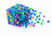 Small blocks assembling in large cube shape, illustration