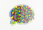 Cluster of letters in 3d speech bubble, illustration