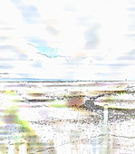 Flat beach along coastline, illustration