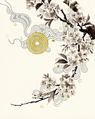 Blossom branch with circle pattern, illustration