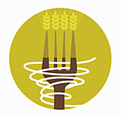 Wheat and pasta on large fork, illustration