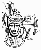 Robot head with gadgets, illustration