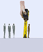 Business people measured by tape, illustration