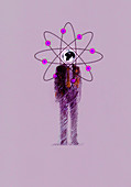 Businessman with atom symbol, illustration