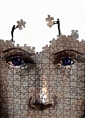 Large jigsaw puzzle of human face, illustration