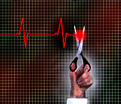Hand cutting pulse trace with scissors, illustration
