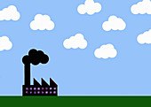 Factory chimney with black cloud, illustration