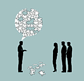 Businessman explaining problem to colleagues, illustration