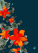 Flowers and butterflies, illustration