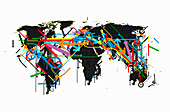 Confusing arrows over world map, illustration