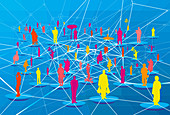 Lots of people connected in network grid, illustration