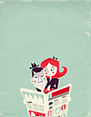 Couple reading real estate advertisements, illustration