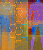 Hexagonal pattern connecting silhouettes, illustration