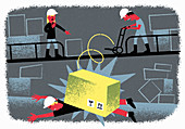 Worker dropping box on colleague, illustration