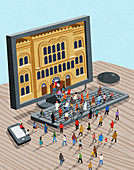 Computer access to public building, illustration