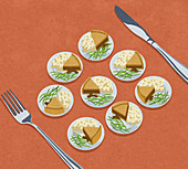 Knife and fork with lots of small meals, illustration