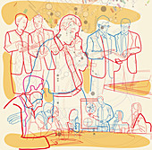 Image of businesspeople and communication, illustration