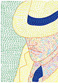 Obscured face of man wearing panama hat, illustration