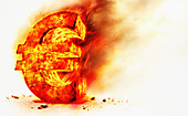 Red hot burning metal euro sign, illustration