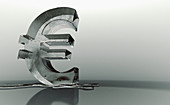 Melting frozen euro sign, illustration