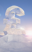 Frozen British pound sign on top of mountain, illustration