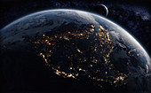 North America from space at night, illustration