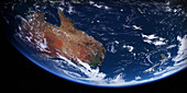 Australia and New Zealand from space, illustration