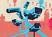 CCTV cameras watching people, illustration