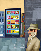Man phone tapping people at home, illustration