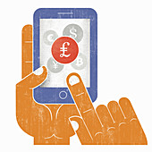 Hand choosing pound sign currency, illustration