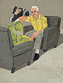 Psychotherapist putting woman back together, illustration