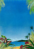 Tropical beach in West Indies, illustration
