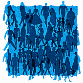 Crowd of people walking in silhouette, illustration