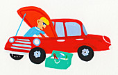 Mechanic repairing car, illustration