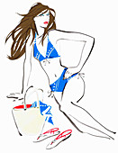 Beautiful woman posing in bikini, illustration
