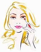 Close up beautiful woman applying eyeshadow, illustration