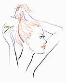 Beautiful woman pinning hair up, illustration