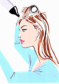 Woman brushing and drying hair, illustration