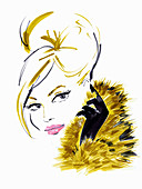 Glamorous blonde woman wearing fur, illustration