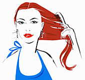 Beautiful woman brushing her hair, illustration