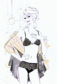 Beautiful woman wearing black underwear, illustration