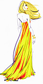 Woman wearing evening gown, illustration
