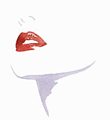 Cropped close up of woman wearing red lipstick, illustration